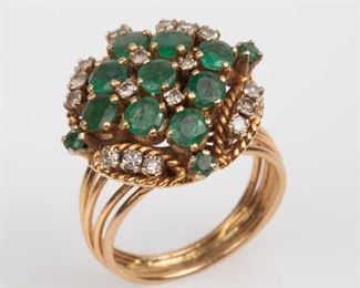 5: 14K Emerald Diamond Cocktail Ring 5.0dwt