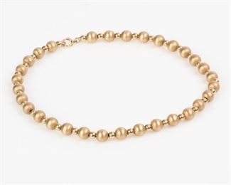 13: 14K Yellow Gold Matte & Polished Bead Collar Necklace, 11.4dwt