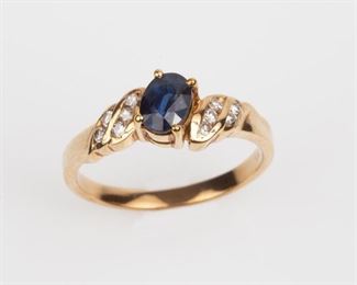 14: 14K Sapphire Diamond Ring, Size 6.5