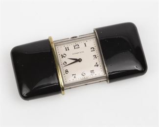 17: Tiffany & Co. Movado Purse Watch w/Black Enamel Slider Case, Working