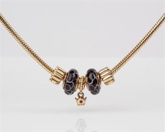 20: Pandora 14K Necklace with Retired 14k & Murano Charms