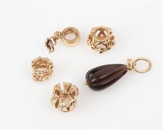 21: Pandora 14K Diamond Retired Charms, Lot of Five