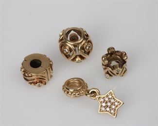 22: Pandora 14K Diamond Retired Charms, Lot of Four