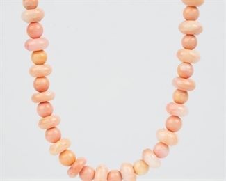 25: Angel Skin Coral Bead Sterling Necklace, 16" Long