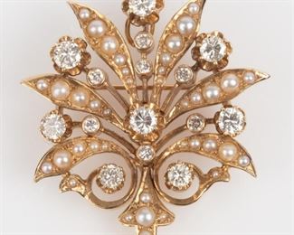 26: K. Goldschmidt 1.5ctw Diamond & Seed Pearl Brooch / Pendant