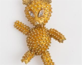 29: 18K Italian Bear Brooch with Diamond Eyes, signed