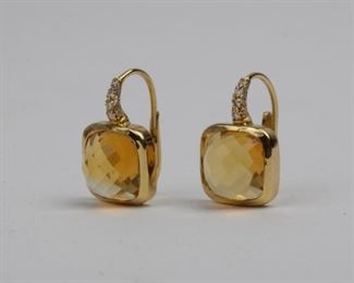 31: 18K Citrine Diamond Earrings, Italy