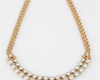 36: 14K Akoya Cultured Pearl Sapphire Necklace