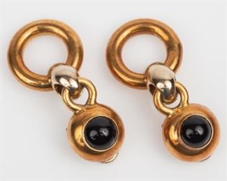 37: 18K Gold and Onyx Earrings Signed "CIT", Italy