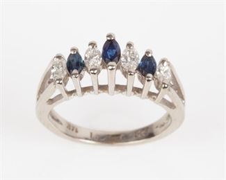 39: 14K Sapphire Diamond Inline Marquise Ring