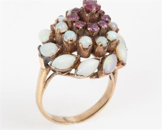 42: 14K Vintage Garnet Opal Cocktail Ring