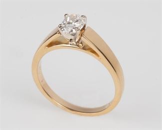 46: 18K Cathedral Oval Diamond Ring .58 Carat SI1/F By Bailey Banks & Biddle