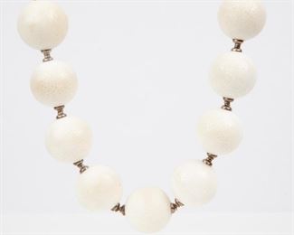 58: Del Sol White Coral 26mm Bead Necklace, Sterling Accent