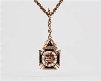 63: 10K Gold Masonic Trifold 32nd Degree Watch Fob w/ Chain