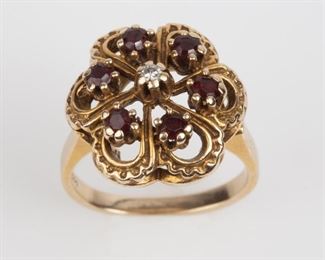 68: 14K Vintage Garnet and Diamond Cocktail Ring