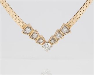 80: 14K Diamond Necklace w/ Brick Chain 1.4ctw, Signed "AE"