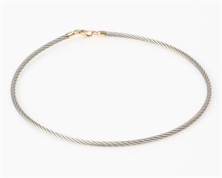 90: Stainless Steel Cable Necklace with 14K Gold