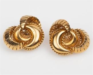 101: 18K Gold Clip-On Crescent Cluster Earrings 24.6dwt