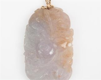 104: Jadeite Jade Carved Pendant, 3" Long
