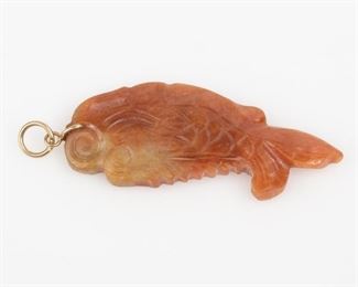 105: Red Jadeite Fish Pendant, 2" Long