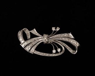 109: 14K Vintage Diamond Brooch 1ctw, 1950's