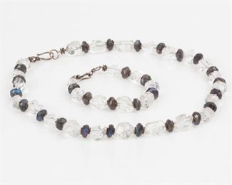 116: Labradorite and Rock Crystal Sterling Necklace & Bracelet Set