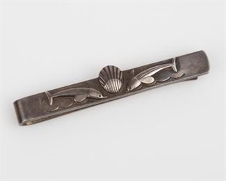 134: Georg Jensen Sterling Dolphin Tie Clip w/ Seashell #73