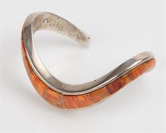 135: George Begay 925 Orange Spiny Oyster Inlay Cuff