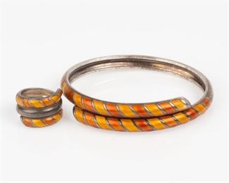 137: David Andersen Enamel & Sterling Bracelet and Ring Set