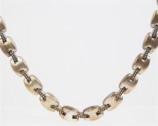 138: Sterling w/18K Accents Heavy Collar Link Necklace, Signed