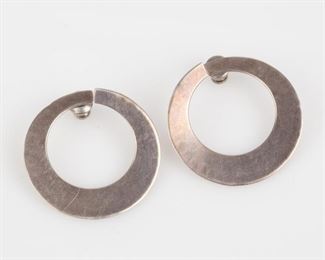 142: Ed Levin Modernist Sterling Flat Hoop Earrings
