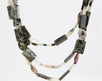 146: Jasper Three-Strand Necklace w/ Sterling Spider Clasp