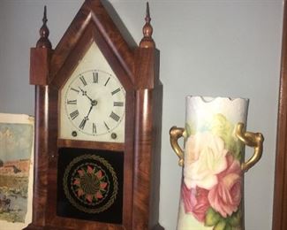 Shelf clock, hand painted porcelain