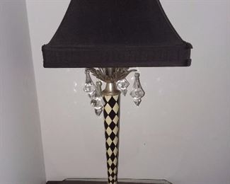 Black & White Checkerboard Lamp W/ Crystals