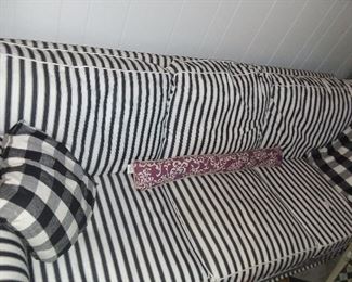 Black & White Striped Upholstered Couch