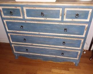 7 Drawer Blue & White Washed Dresser
