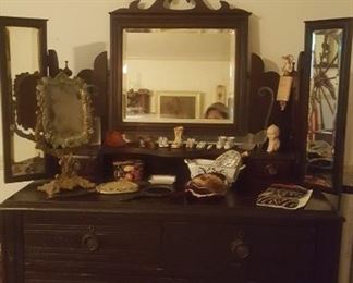 Antique dresser w/three way  mirror