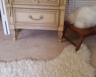 Faux lamb skin rug and French style side table