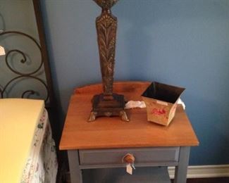 Ethan Allen painted nightstand; bedside lamp