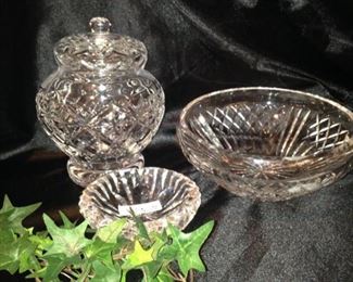 Waterford jelly jar, bowl, and ashtray