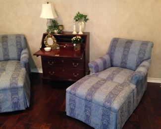 Matching club chairs and ottomans; lovely secretary