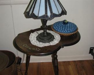 Stained Glass Shade and Unique 3 leg table
