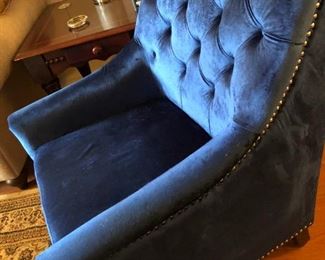 A PAIR or blue microsuede chairs from Ashley Furniture