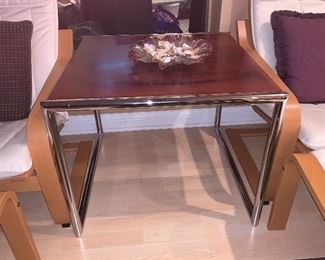 Large,  square wood and chrome side table