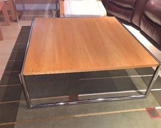 Large, square Wood and Chrome Coffee Table