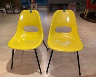 Pair of yellow Krueger fiberglass chairs