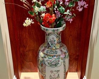 Urn and silk flowers