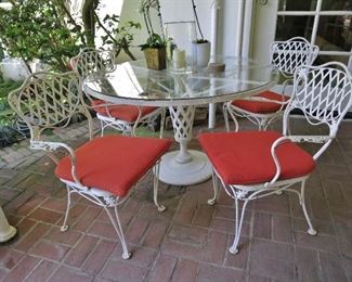 Cast Iron Pedestal Table w/ 4 Armchairs