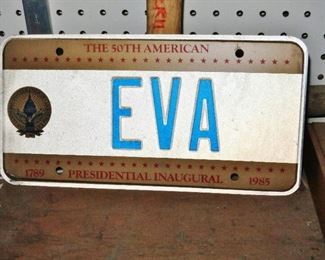 "Eva" License Plate from the Presidential Inauguration of Ronald Reagan, 1985