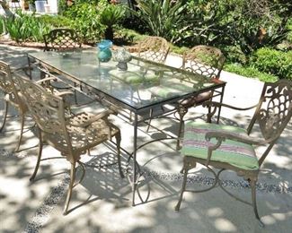 Iron Glass-Top Patio Dining Table 2/ 6 Armchairs